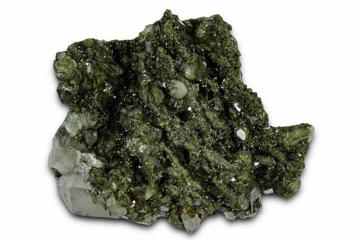 Sparkling Dark Green Epidote Crystals with Quartz - Turkey #337435